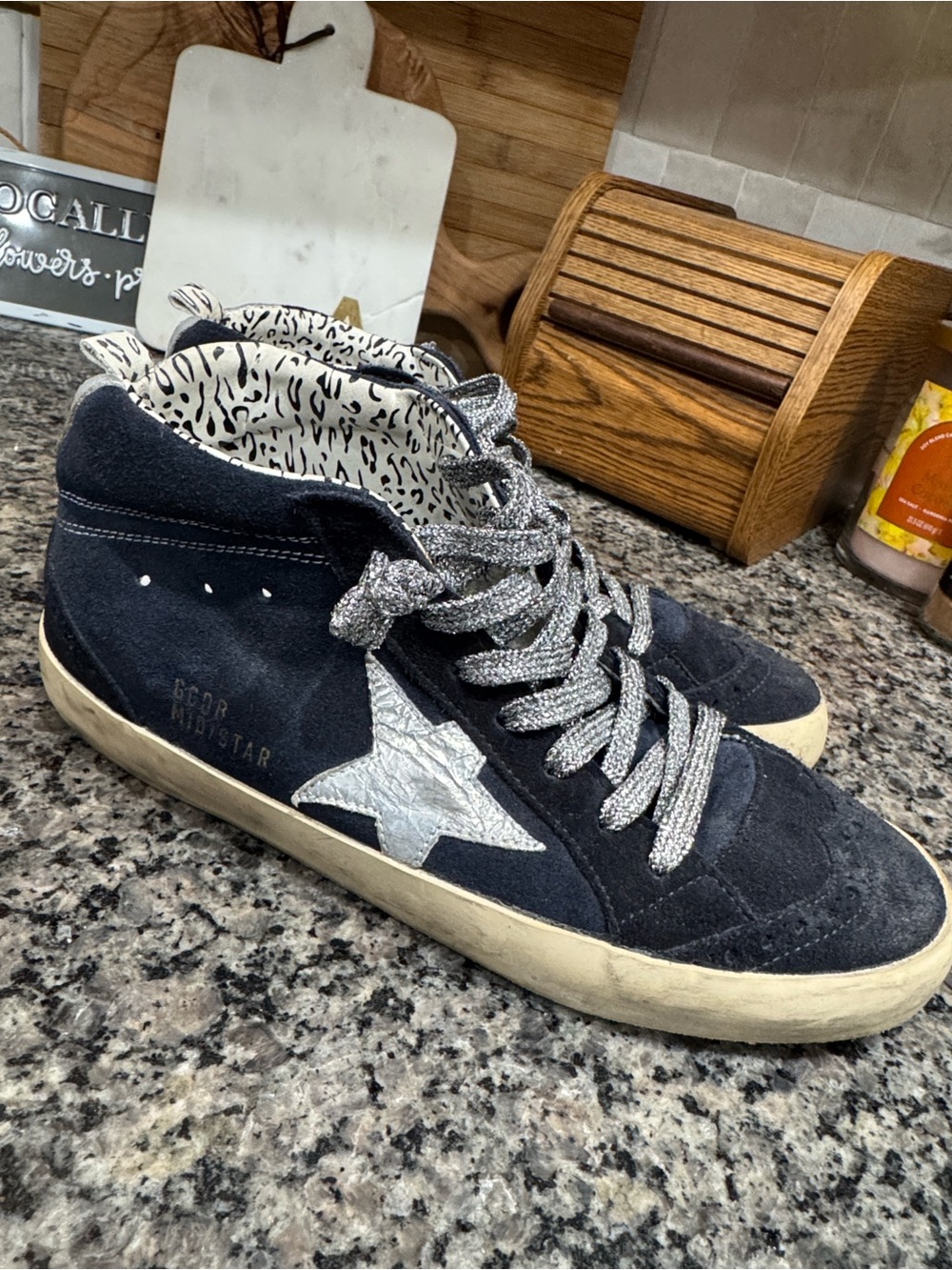 Golden Goose Navy Suede High-Top Sneakers with Silver Star